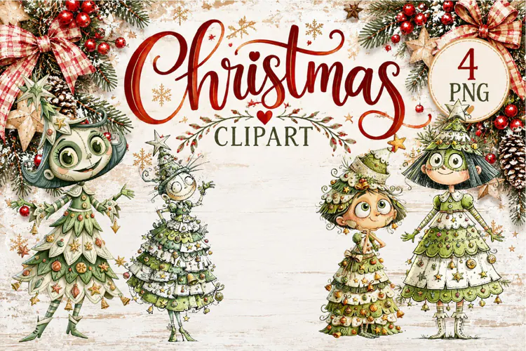 Whimsical Christmas Girls Clipart | Cute Winter Girls