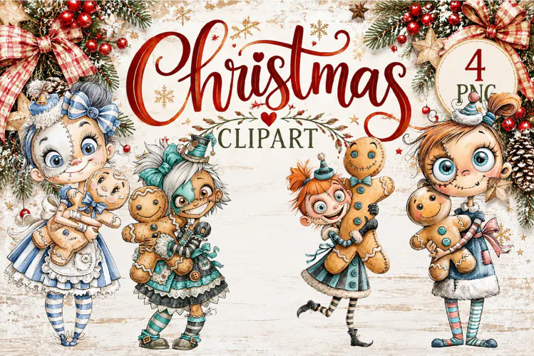 Whimsical Christmas Girls Clipart | Cute Winter Girls