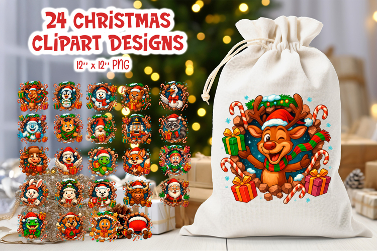 Funny Christmas Clipart | Sublimation Reindeer Wall Break