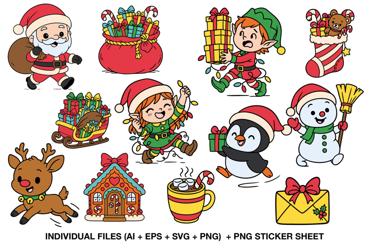 Christmas Clipart Bundle | Santa, Elf, Reindeer, Penguin Png