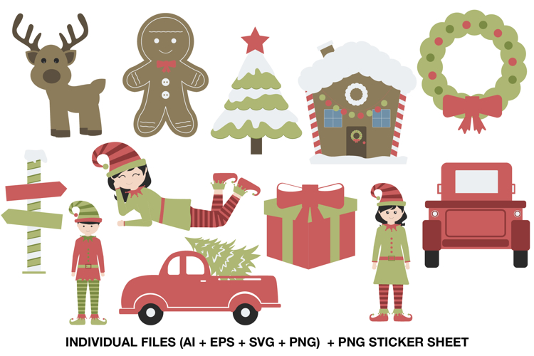 Christmas Clipart Set, Cute Holiday Graphics Png Bundle
