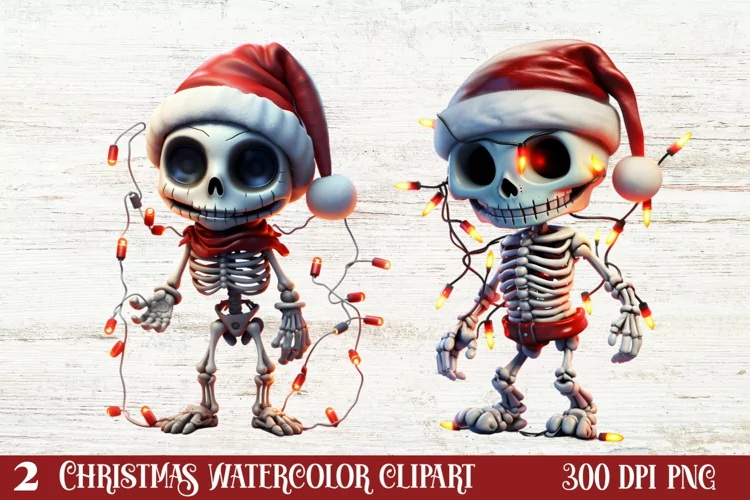 Christmas Skeleton Sublimation Clipart, Christmas PNG
