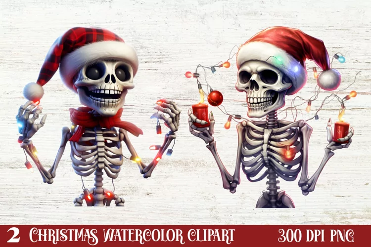 Christmas Skeleton Sublimation Clipart, Christmas PNG
