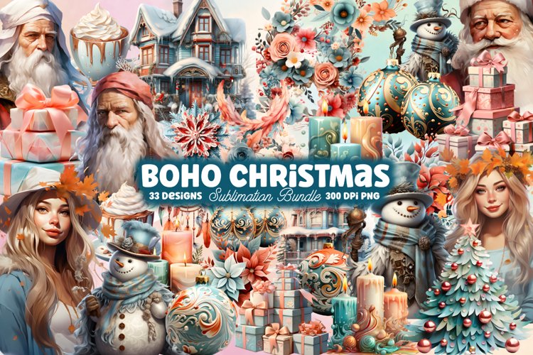 Boho Christmas Clipart Bundle, Boho Christmas Clipart
