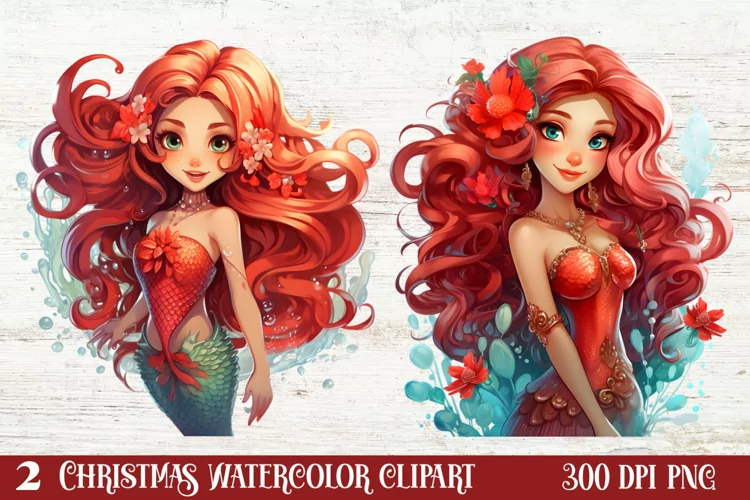 Christmas Mermaid Clipart Sublimation, Christmas PNG