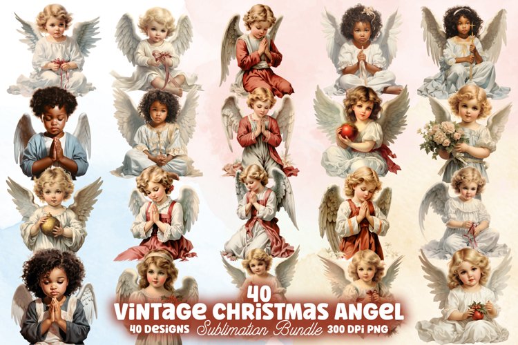 Vintage Christmas Angel Clipart Bundle, Vintage Christmas