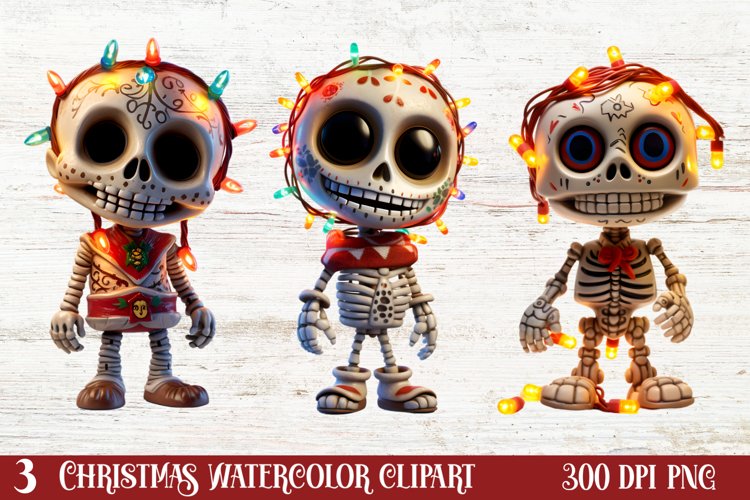 Christmas Skeleton Sublimation Clipart, Christmas PNG example image 1