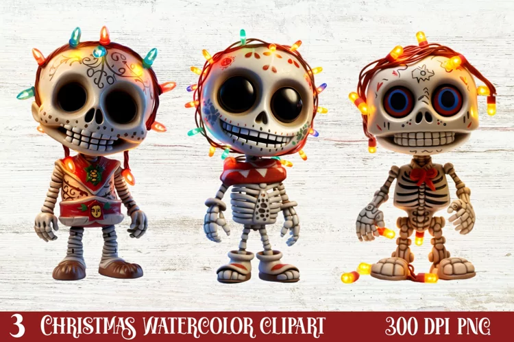 Christmas Skeleton Sublimation Clipart, Christmas PNG