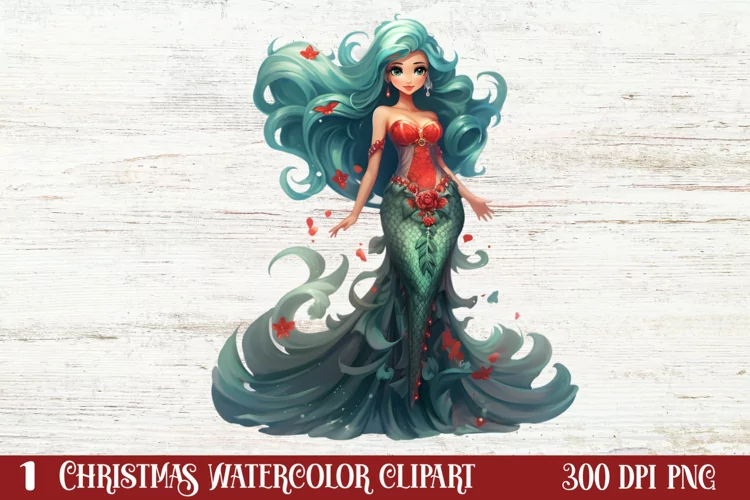 Christmas Mermaid Clipart Sublimation, Christmas PNG