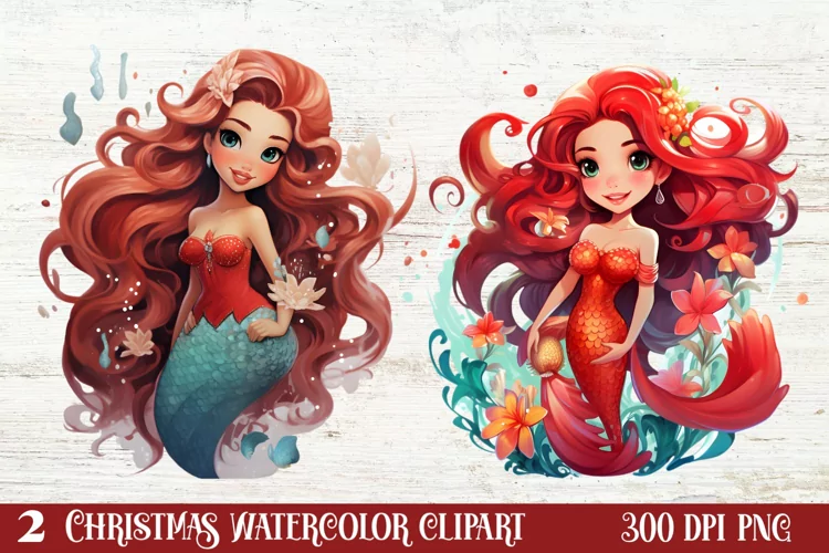 Christmas Mermaid Clipart Sublimation, Christmas PNG