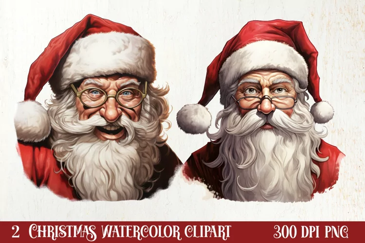 Watercolor Peeking Santa and Snowman Clipart, Christmas PNG