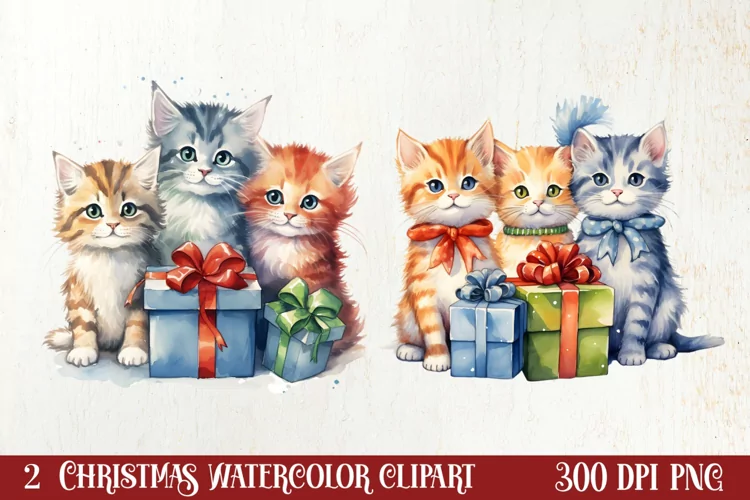 Cat Christmas Cat Art for Holiday Clipart