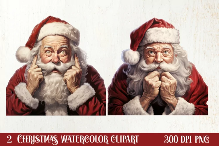Watercolor Peeking Santa and Snowman Clipart, Christmas PNG