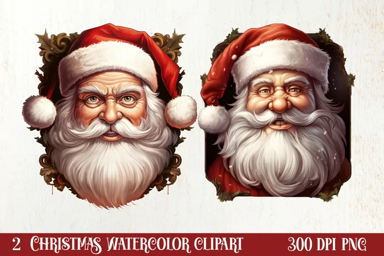 Watercolor Peeking Santa and Snowman Clipart, Christmas PNG