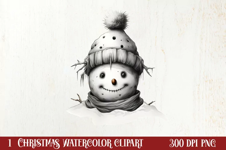 Watercolor Peeking Santa and Snowman Clipart, Christmas PNG