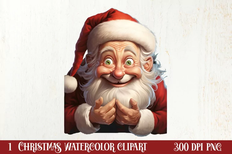 Watercolor Peeking Santa and Snowman Clipart, Christmas PNG