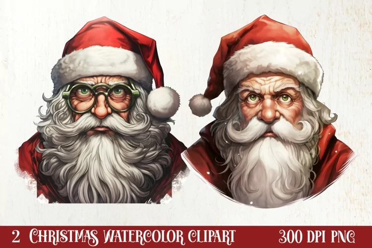 Watercolor Peeking Santa and Snowman Clipart, Christmas PNG