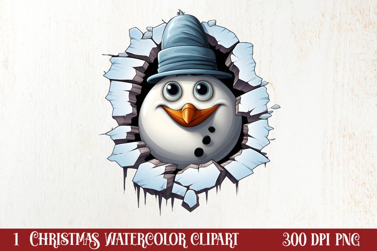 Watercolor Peeking Santa and Snowman Clipart, Christmas PNG