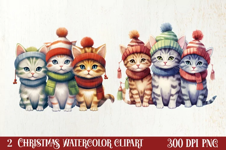 Cat Christmas Cat Art for Holiday Clipart