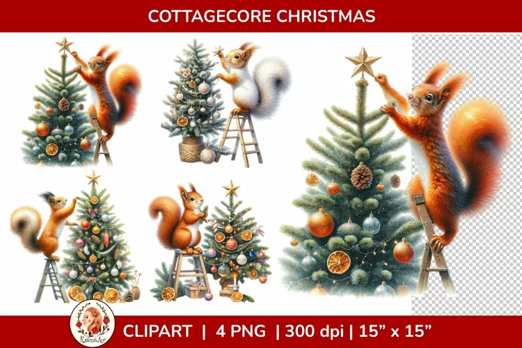 Christmas Cottagecore Animals Clipart, Christmas Clipart