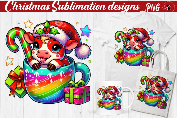 Funny Christmas clipart | Christmas Animal in Mug | Rainbow