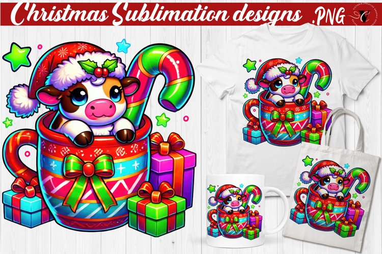 Funny Christmas clipart | Christmas Animal in Mug | Rainbow