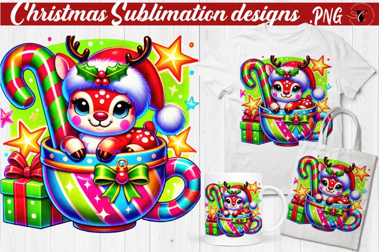 Funny Christmas clipart | Christmas Animal in Mug | Rainbow