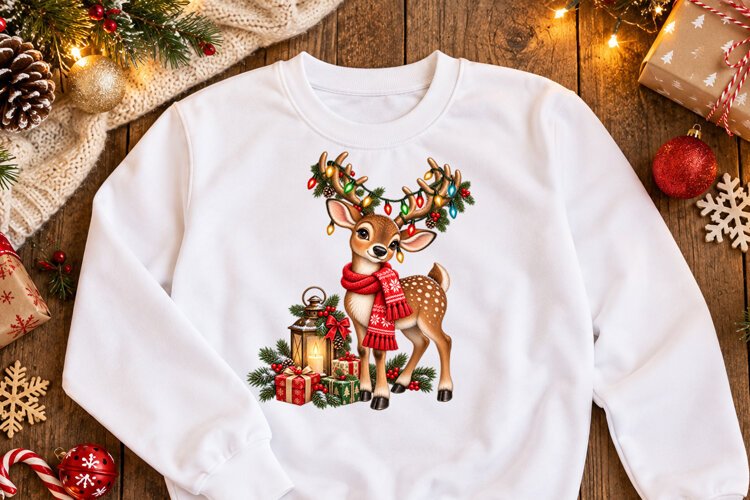 Christmas clipart, Christmas deer, deer with lantern png, holiday clipart