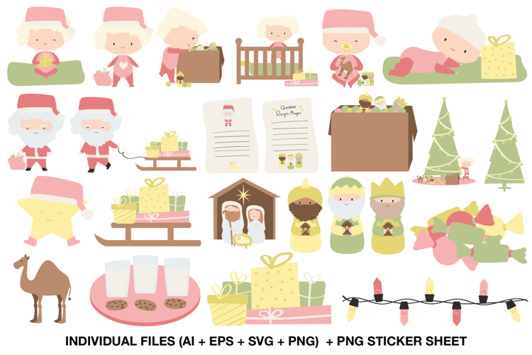Christmas Nativity Clipart Set, Cute Santa & Three Wise Men