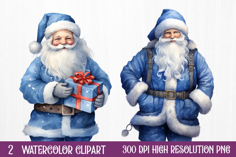 Blue Christmas Watercolor Clipart Sublimation