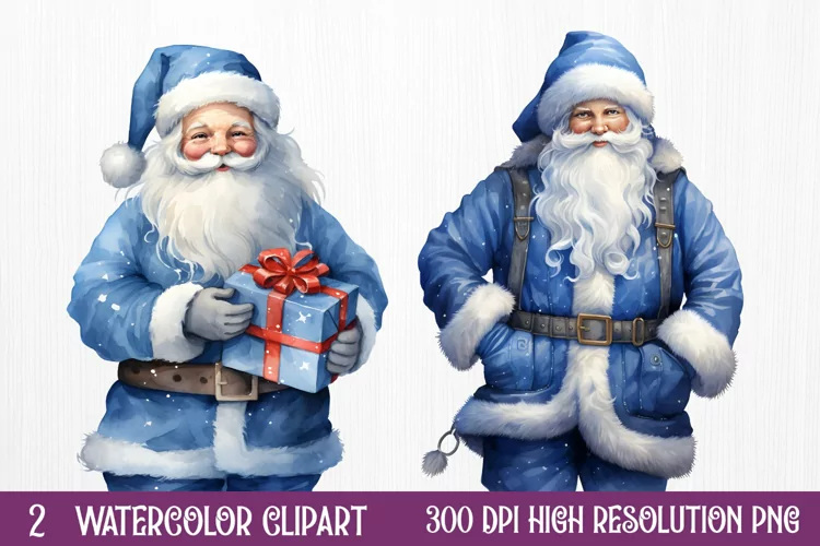 Blue Christmas Watercolor Clipart Sublimation