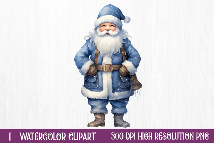 Blue Christmas Watercolor Clipart Sublimation