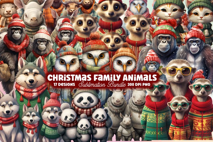 Christmas Family Animals Clipart Bundle, Christmas PNG