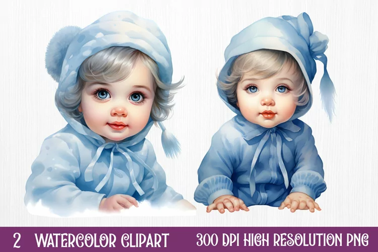 Blue Christmas Watercolor Clipart Sublimation