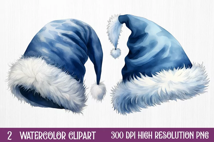 Blue Christmas Watercolor Clipart Sublimation
