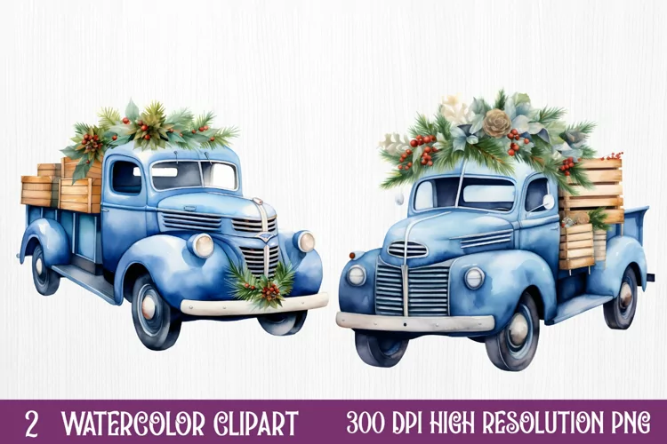 Blue Christmas Watercolor Clipart Sublimation