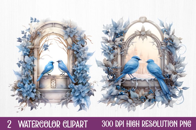 Blue Christmas Watercolor Clipart Sublimation