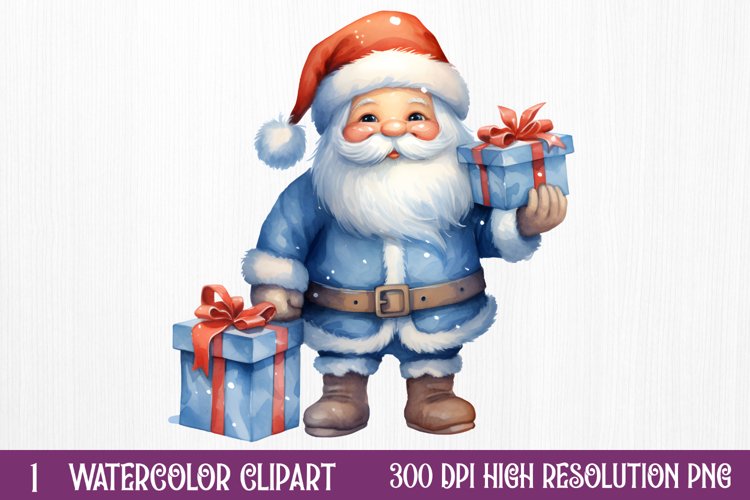 Blue Christmas Watercolor Clipart Sublimation