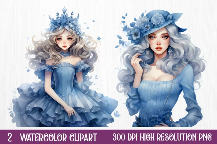 Blue Christmas Watercolor Clipart Sublimation