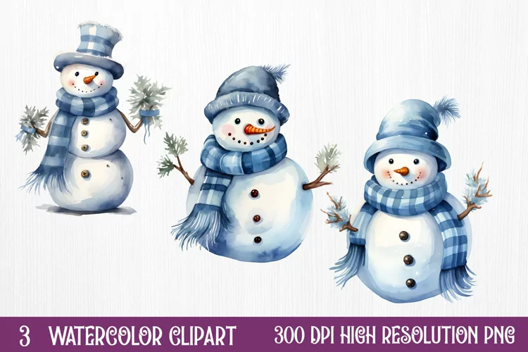 Blue Christmas Watercolor Clipart Sublimation