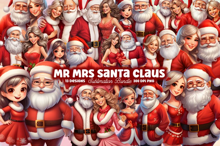 Mr And Mrs Santa Claus Clipart Sublimation, Mr Mrs Santa