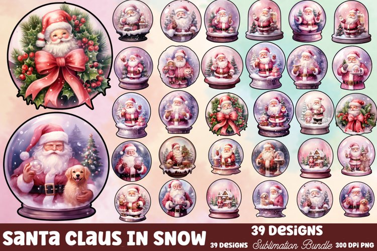 Santa Claus In Snow Globe Clipart Sublimation, Christmas PNG