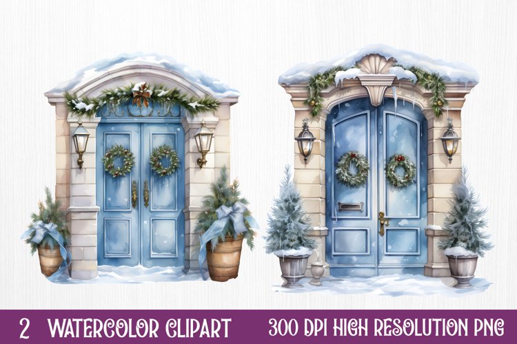 Blue Christmas Watercolor Clipart Sublimation
