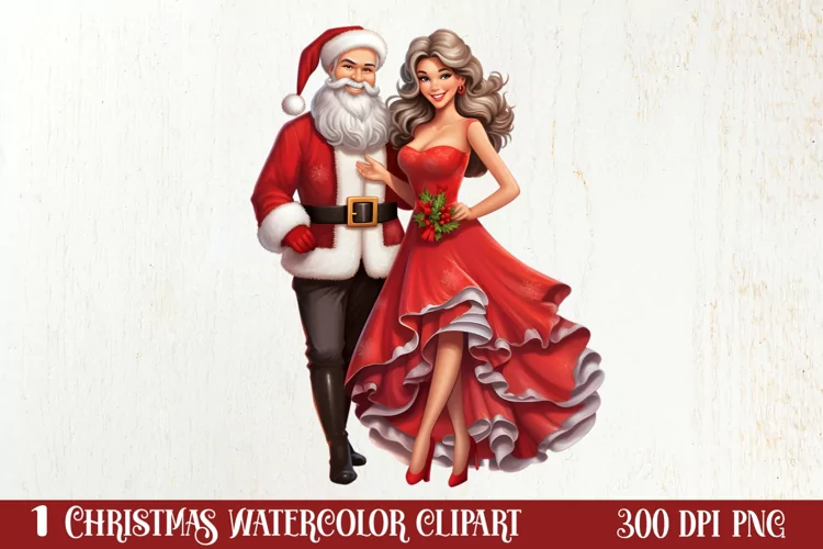 Mr And Mrs Santa Claus Clipart Sublimation, Christmas PNG