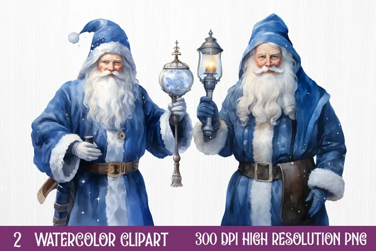 Blue Christmas Watercolor Clipart Sublimation