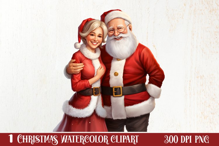 Mr And Mrs Santa Claus Clipart Sublimation, Christmas PNG example image 1
