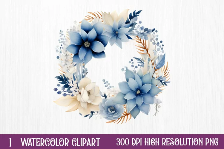Blue Christmas Watercolor Clipart Sublimation