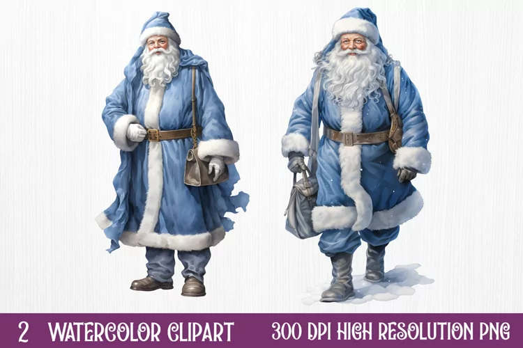 Blue Christmas Watercolor Clipart Sublimation
