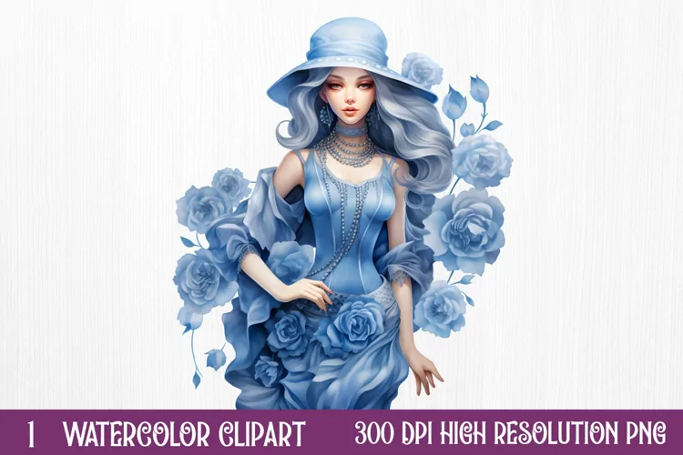 Blue Christmas Watercolor Clipart Sublimation
