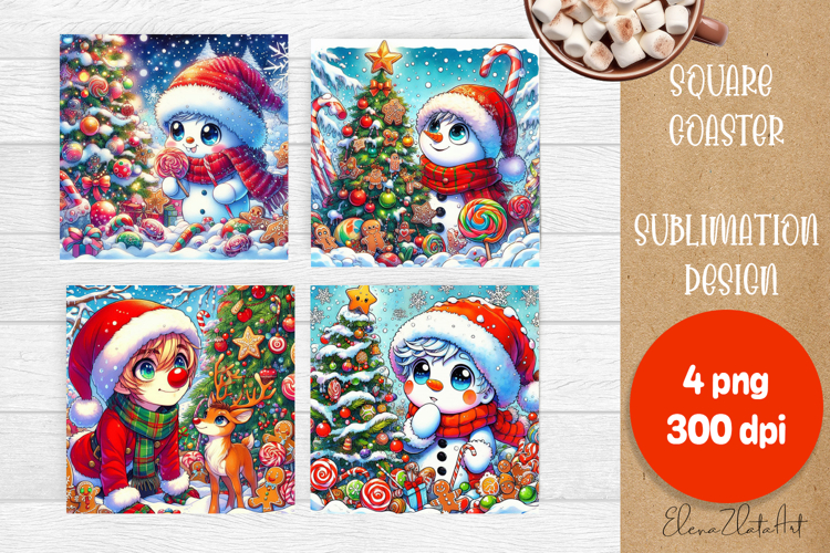 Christmas anime Santa claus Sublimation Coaster Design